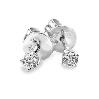 18k White Gold Round Diamond 4-prong Setting Earrings (3mm Diameter) (0.15 Ct)