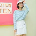 Long-sleeve Striped T-shirt Stripe - Blue - One Size