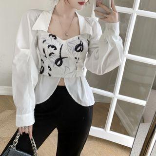 Mock Two-piece Number Panel Overhead Shirt