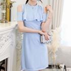 Frill Trim Cut Out Shoulder Short Sleeve Dress