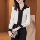 Two-tone Blouse / Dress Pants / Midi Skirt / Set