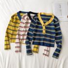 Contrast Trim Striped Long-sleeve T-shirt