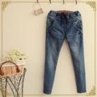 Band-waist Washed Slim-fit Jeans