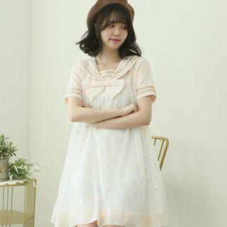 Sailor-collar A-line Tulle Dress One Size