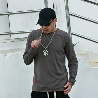 Mock Two-piece Long-sleeve Contrast-trim T-shirt