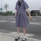Elbow-sleeve Ribbon Shirt Dress
