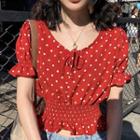 Short-sleeve Dotted Top As Shown In Figure - One Size