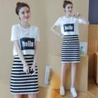 Set: Striped Tank Dress + Lettering Short Sleeve T-shirt