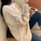 Inset Striped Shirt Cable-knit Sweater
