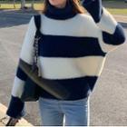 Color Block Striped Sweater Navy Blue - One Size