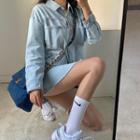 Frayed Long-sleeve Denim Shirt
