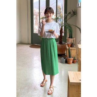 Midi Accordion-pleat Skirt Green - One Size