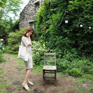 Elbow-sleeve Midi Shift Dress With Sash