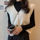 Long-sleeve Mock-neck Top / Button-up Sweater Vest