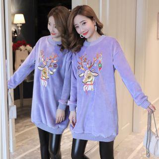 Deer Embroidered Sweatshirt Dress