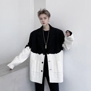 Two-tone Knit Panel Single-breasted Blazer