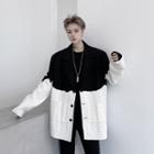 Two-tone Knit Panel Single-breasted Blazer