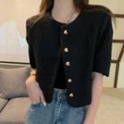 Short-sleeve Cropped Heart Buttoned Cardigan Black - One Size