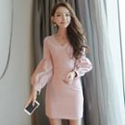 Balloon Long-sleeve Sheath Dress