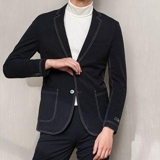 Set: Contrast Trim Single-breasted Blazer + Cropped Dress Pants