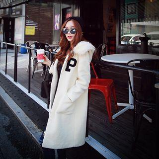 Furry-trim Hooded Applique Coat