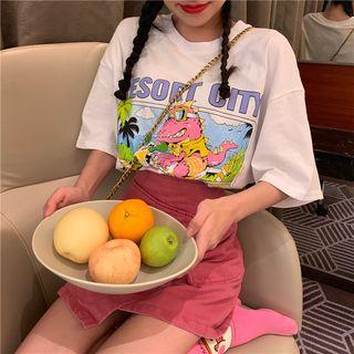 Short-sleeve Cartoon Print T-shirt / Asymmetric A-line Skirt