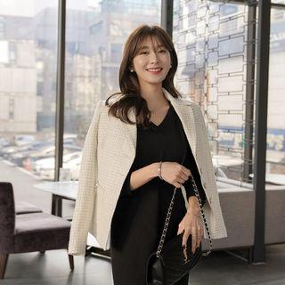 Notch-lapel Patch-pocket Tweed Jacket