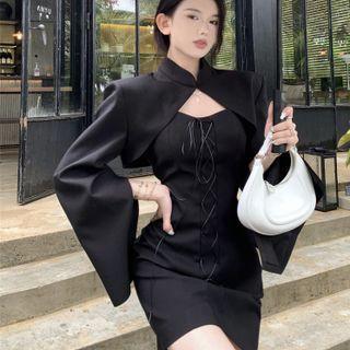 Spaghetti Strap A-line Dress / Cropped Blazer