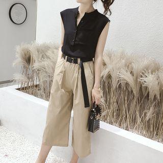 Set: Sleeveless Blouse + Wide Leg Pants