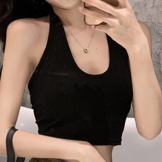 Plain Halter-neck Cropped Top