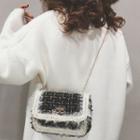Tweed Twist Lock Furry Crossbody Bag