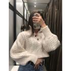 Button V Neck Collar Cropped Sweater