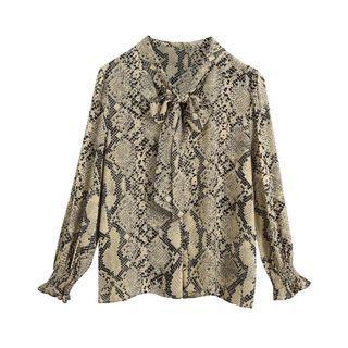 Tie-neck Snakeskin Print Blouse