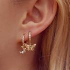 Faux Pearl Rhinestone Alloy Dangle Earring 1 Pair - Moon - Gold - One Size