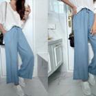 Drawcord Wide-leg Pants Light Blue - One Size