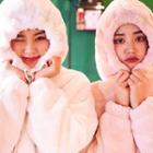 Hooded Raglan-sleeve Faux-fur Pullover
