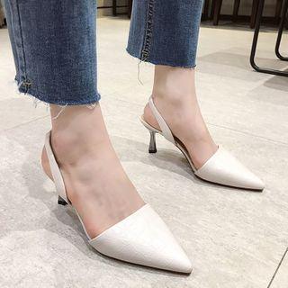Pointed Croc Grain Stiletto Heel Slingback Pumps