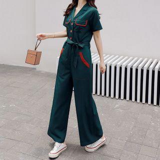 Short-sleeve Contrast Detail Jumpsuit