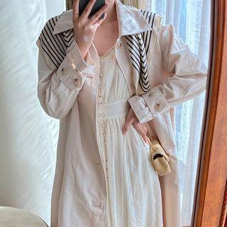 Long-sleeve V-neck Plain Loose Fit Dress