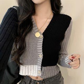 Color Block Cardigan Black & Gray - One Size