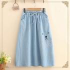 Bear Embroidered Drawstring Denim Skirt