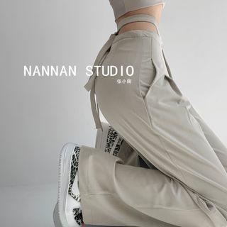 Tie High-waist Straight-cut Dress Pants