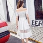 Mesh Insert Off-shoulder Short-sleeve A-line Dress