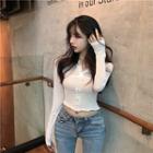 Long-sleeve Bow Lace Cropped Top White - One Size