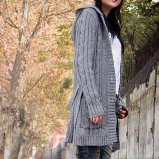 Hooded Long Cable-knit Cardigan