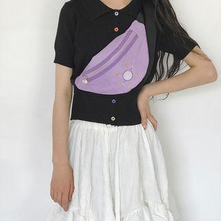 Contrast Trim Embroidered Sling Bag