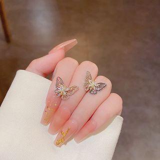 Rhinestone Butterfly Ear Stud E5108 - 1 Pair - Silver - One Size