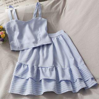 Set: Checker Crop Top + Layered Mini Skirt In 5 Colors