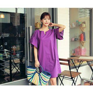 Open-placket Bell-sleeve Dress