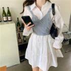 Lapel Long-sleeve Shirtdress / Suspender Denim Top